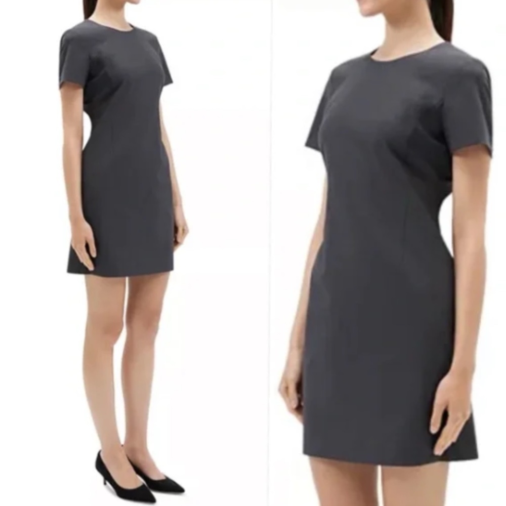 New Theory Jatinn Traceable Wool Sheath Mini Dress- Black Size 4
